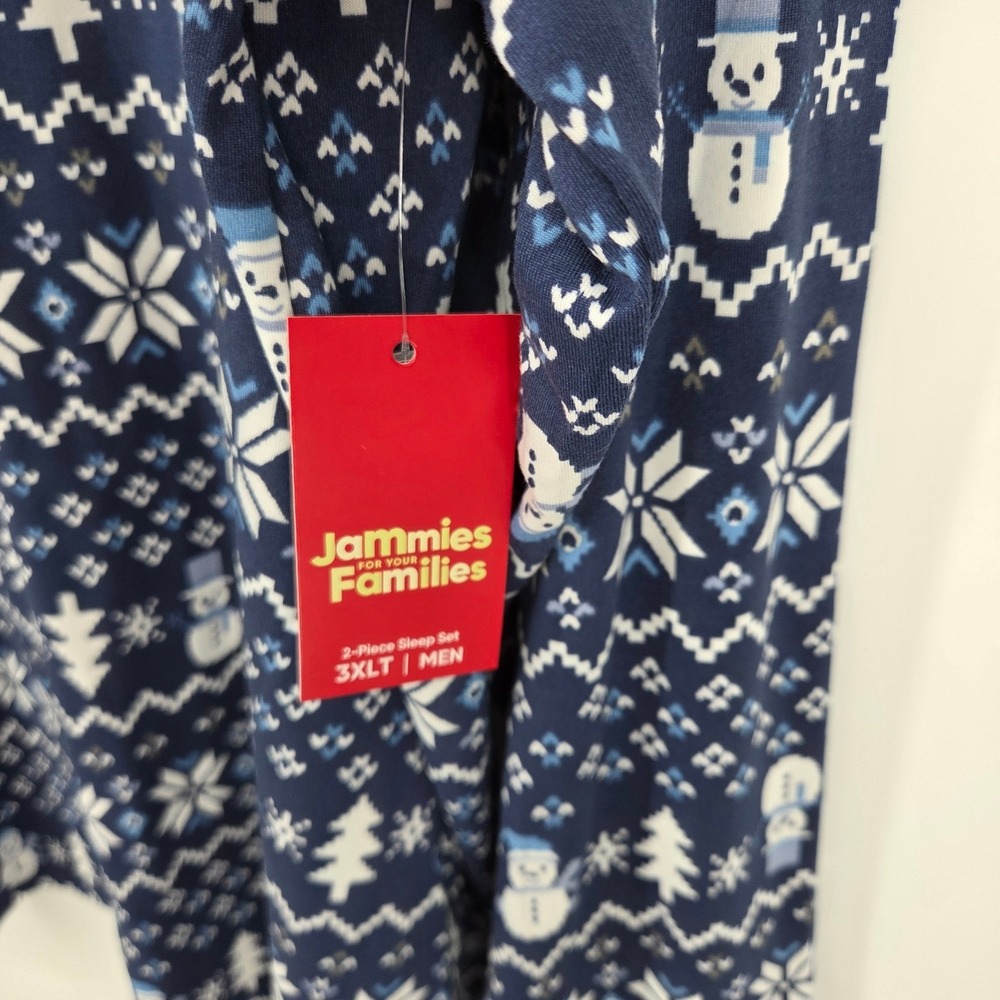 NWT Jammies For Your Families Mens Pajama Set 3XLT Tall Navy Blue Snowflakes - Picture 6 of 8